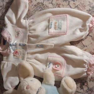 Vintage Adorable Cream Baby Romper with Pink Accents
